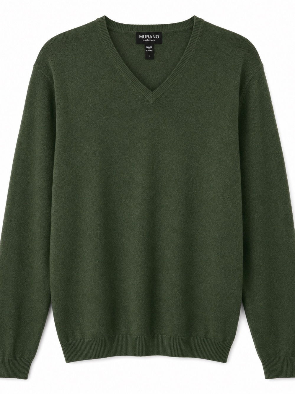 Murano Cashmere Men’s Large Olive Green V-Neck Sweater Soft Knit Pullover